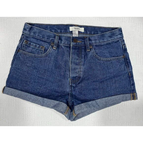 Forever 21 Denim Shorts Size 27 Button Up Blue Jeans Pockets Belt Loops - Picture 1 of 3